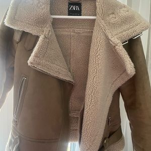 Zara Suede Teddy Moto Jacket